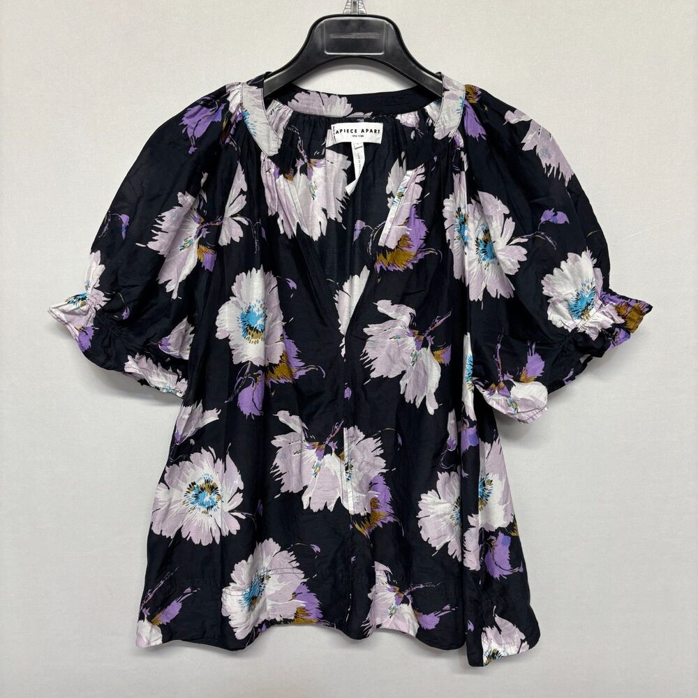 Apiece Apart Women Blouse Top Shirt Size Large Floral Silk Cotton D134 -17